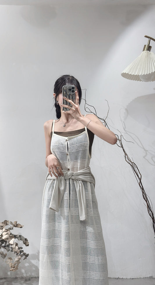 [預訂] Striped knit ops / ivory
