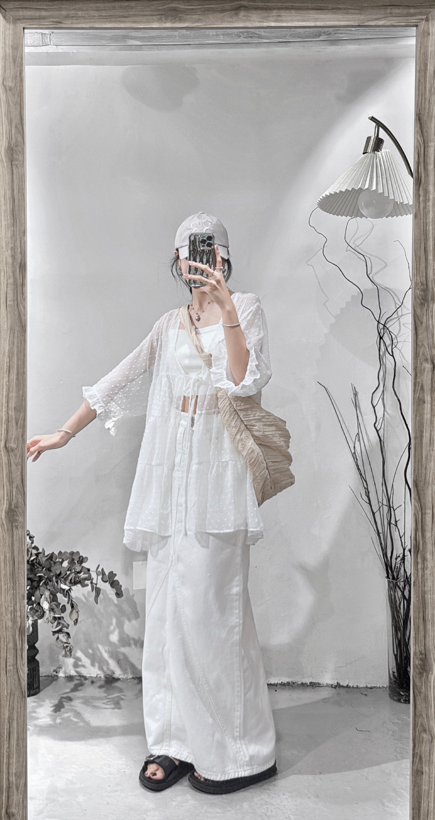 [ 遮手臂の選! 📷 ༘ ⋆｡ ˚] dot dot see through outer / white