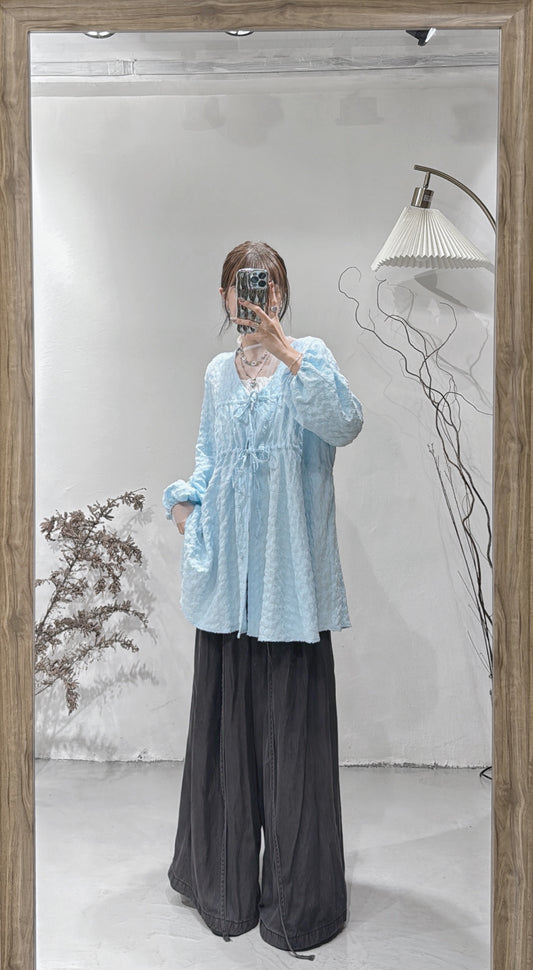 Jacquard 2-ways button shirt/ blue
