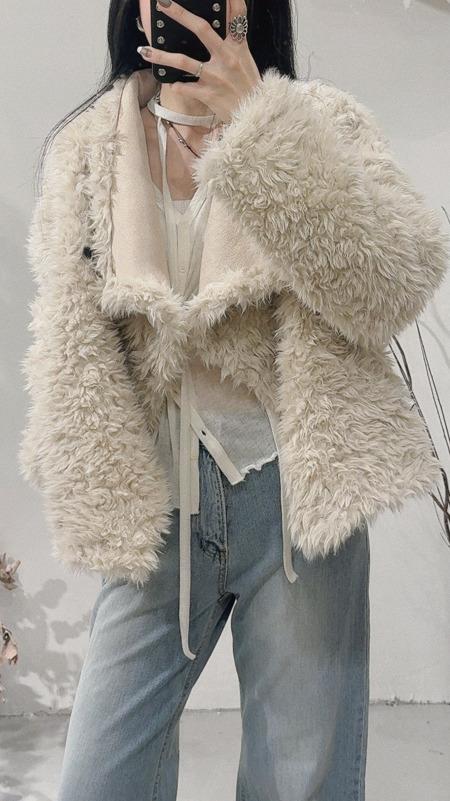 [ 預訂！˚.🎀༘⋆] [ 超保暖！] fur collared jacket / ivory