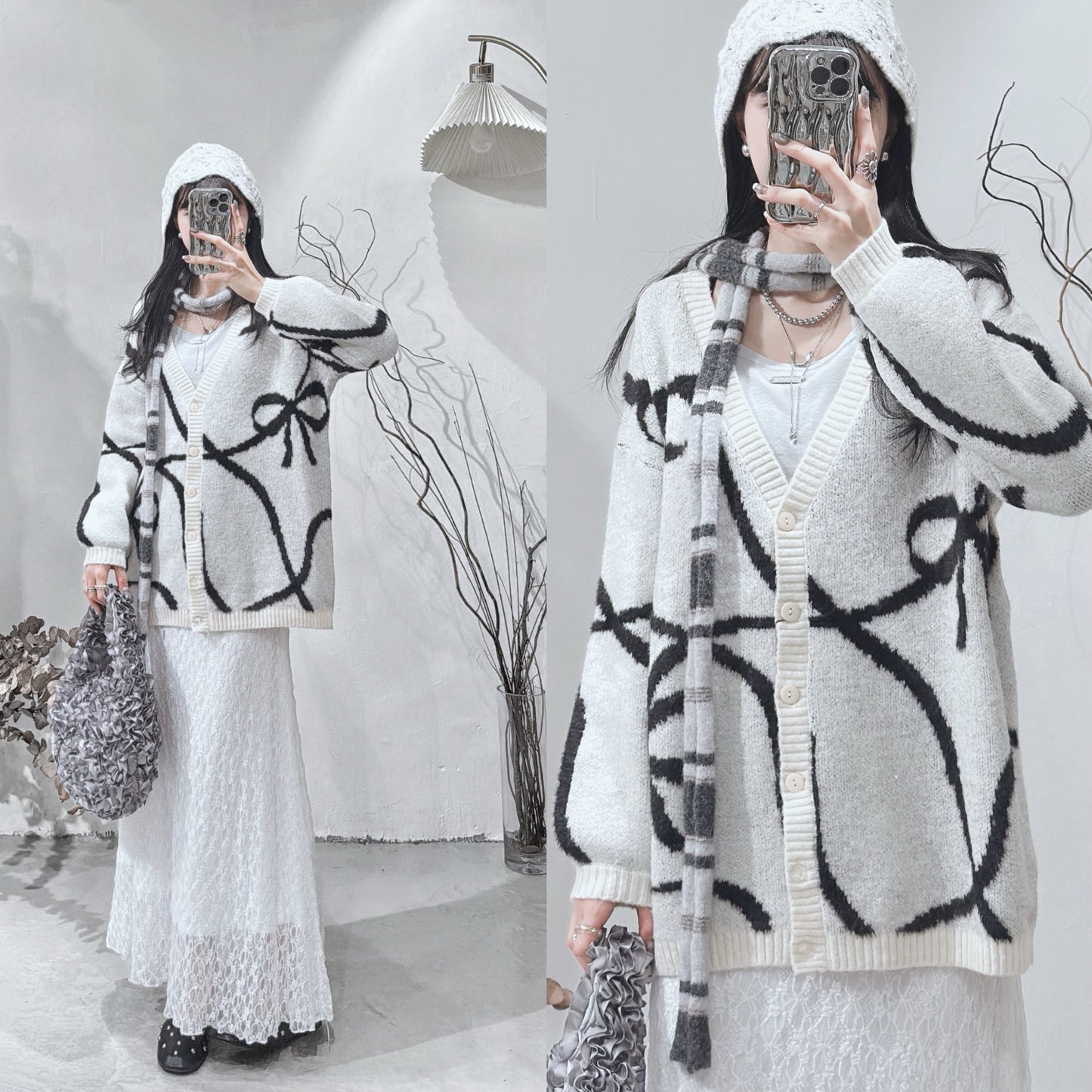 [ 限量現貨！⋆𐙚 ̊ ] Big ribbon cardigan / white
