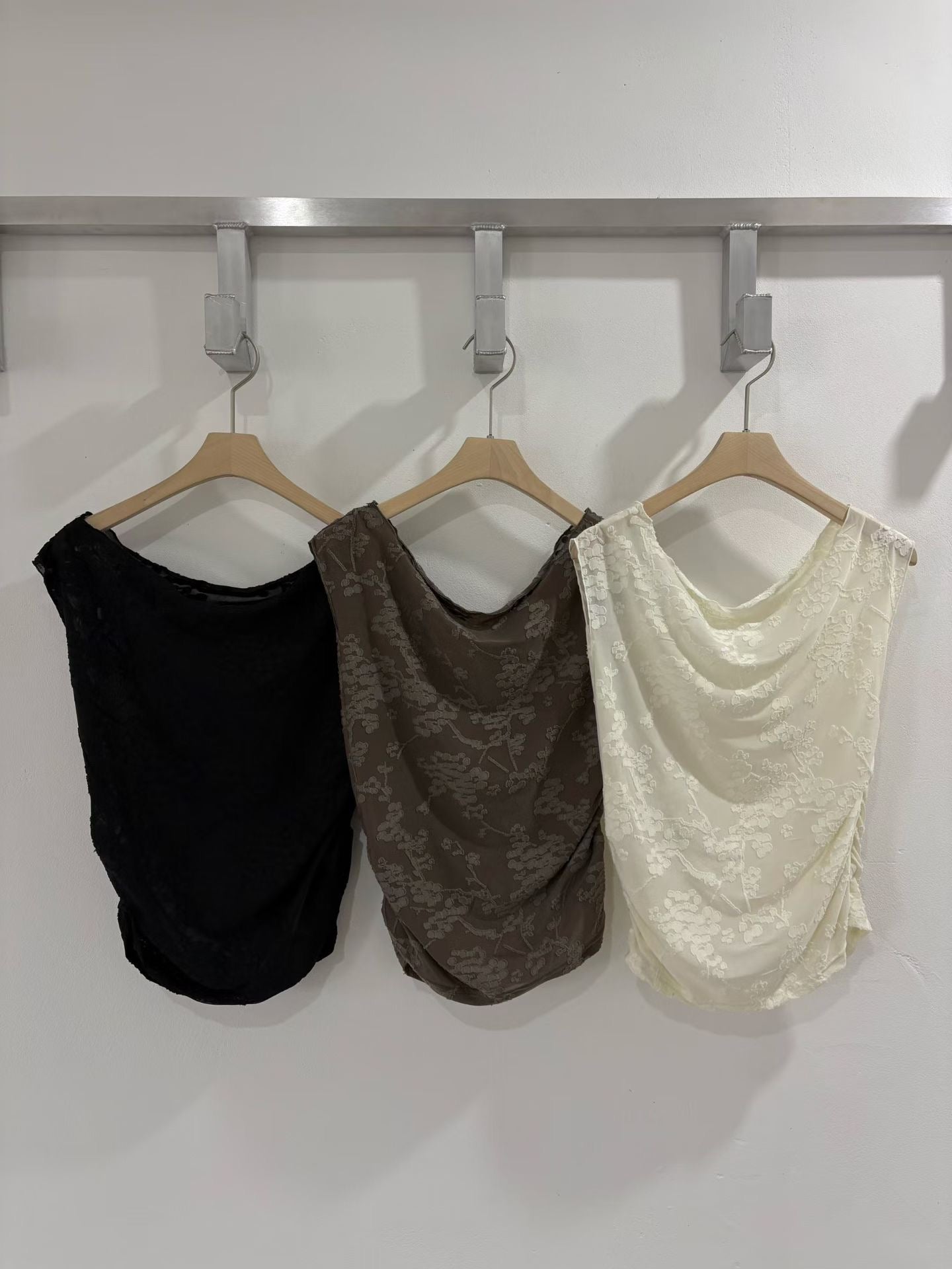 patterned shirring tee / 3 colors