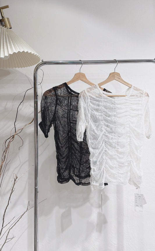 [ 預訂 🪽⋆ ] see through shirring tee • 3 colors
