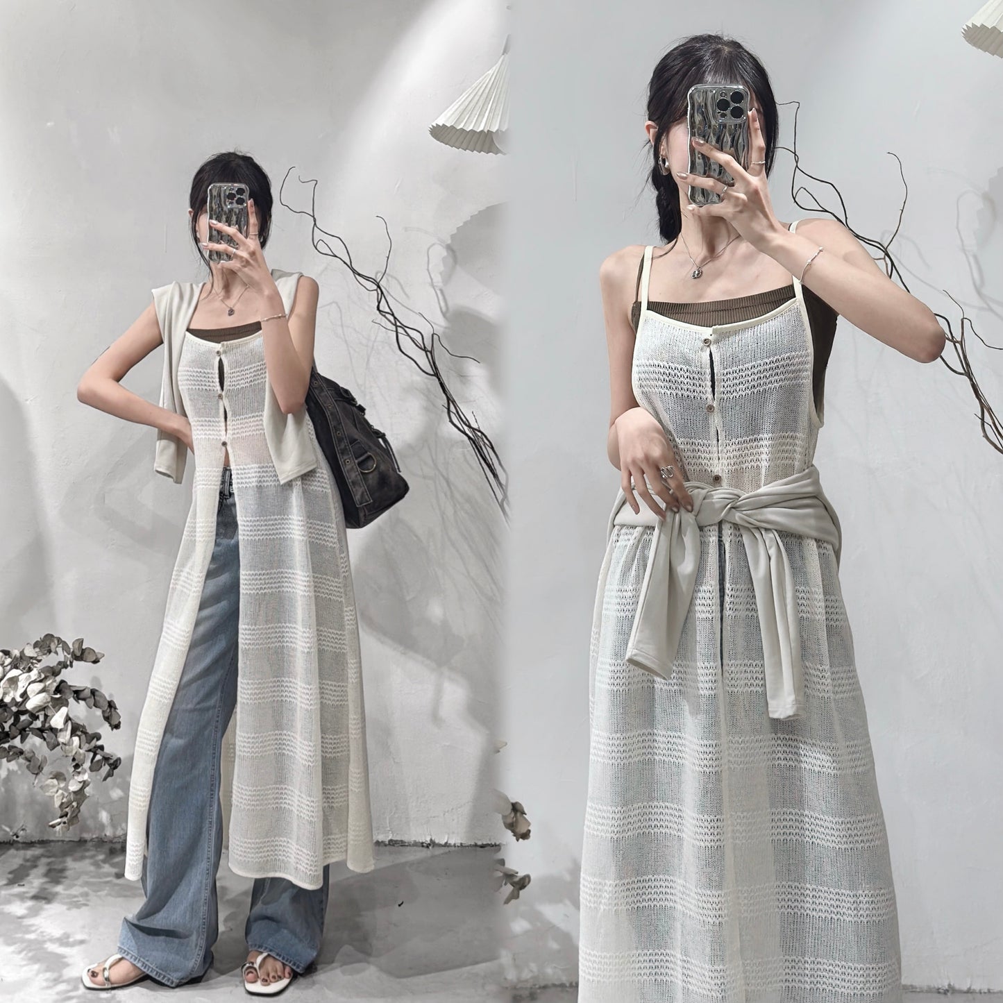 [預訂] Striped knit ops / ivory
