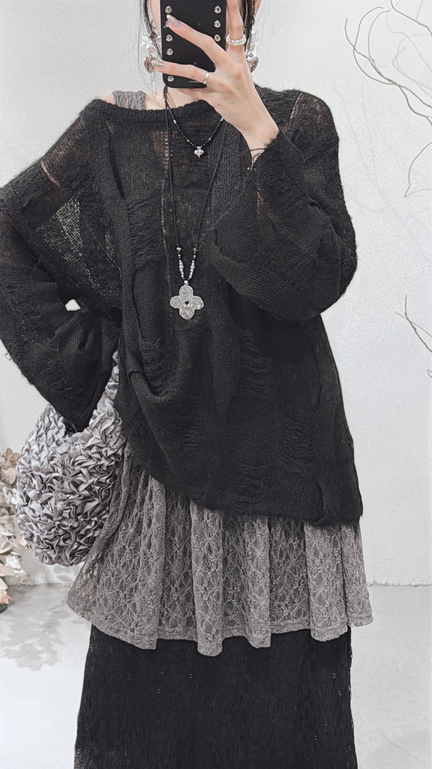 [ 現貨/預訂 ⋆.𐙚 ̊ ] [ 大推！超親膚馬海毛 ] Checkered mohair sweater / black