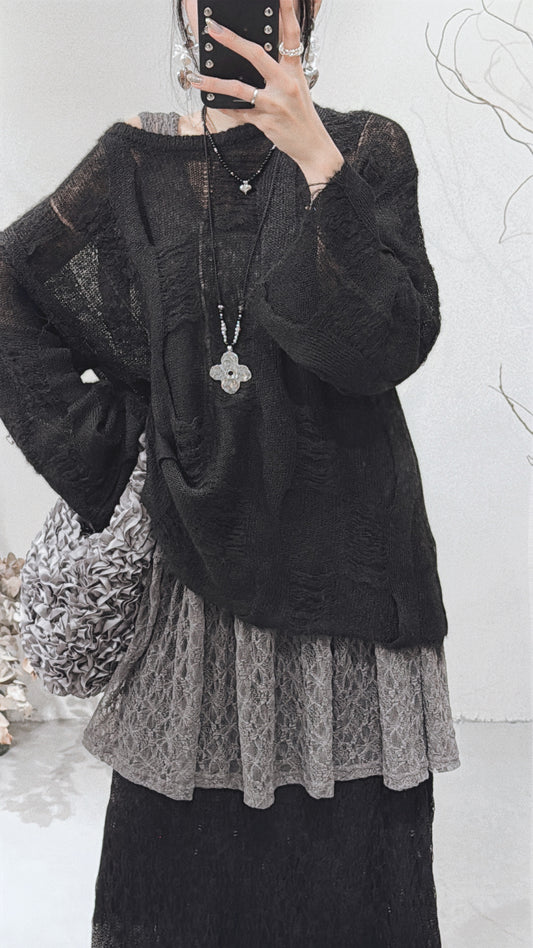 [ 現貨/預訂 ⋆.𐙚 ̊ ] [ 大推！超親膚馬海毛 ] Checkered mohair sweater / black