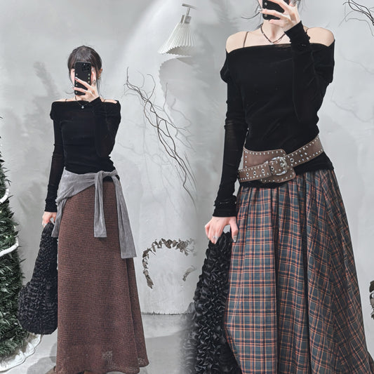 [ 預訂⋆⁺₊❅⋆ ] [ 店主自留！] velvet off shoulder top / blavk