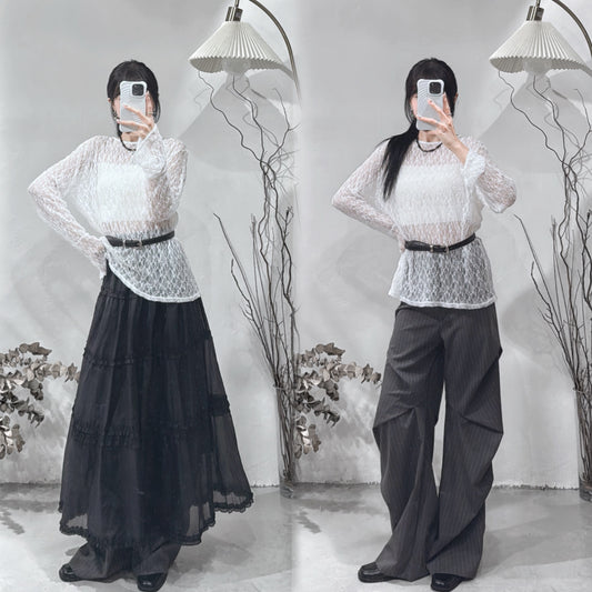 [ 現貨！完售即止 ⋆. 𐙚 ˚] Lace oversized top / white