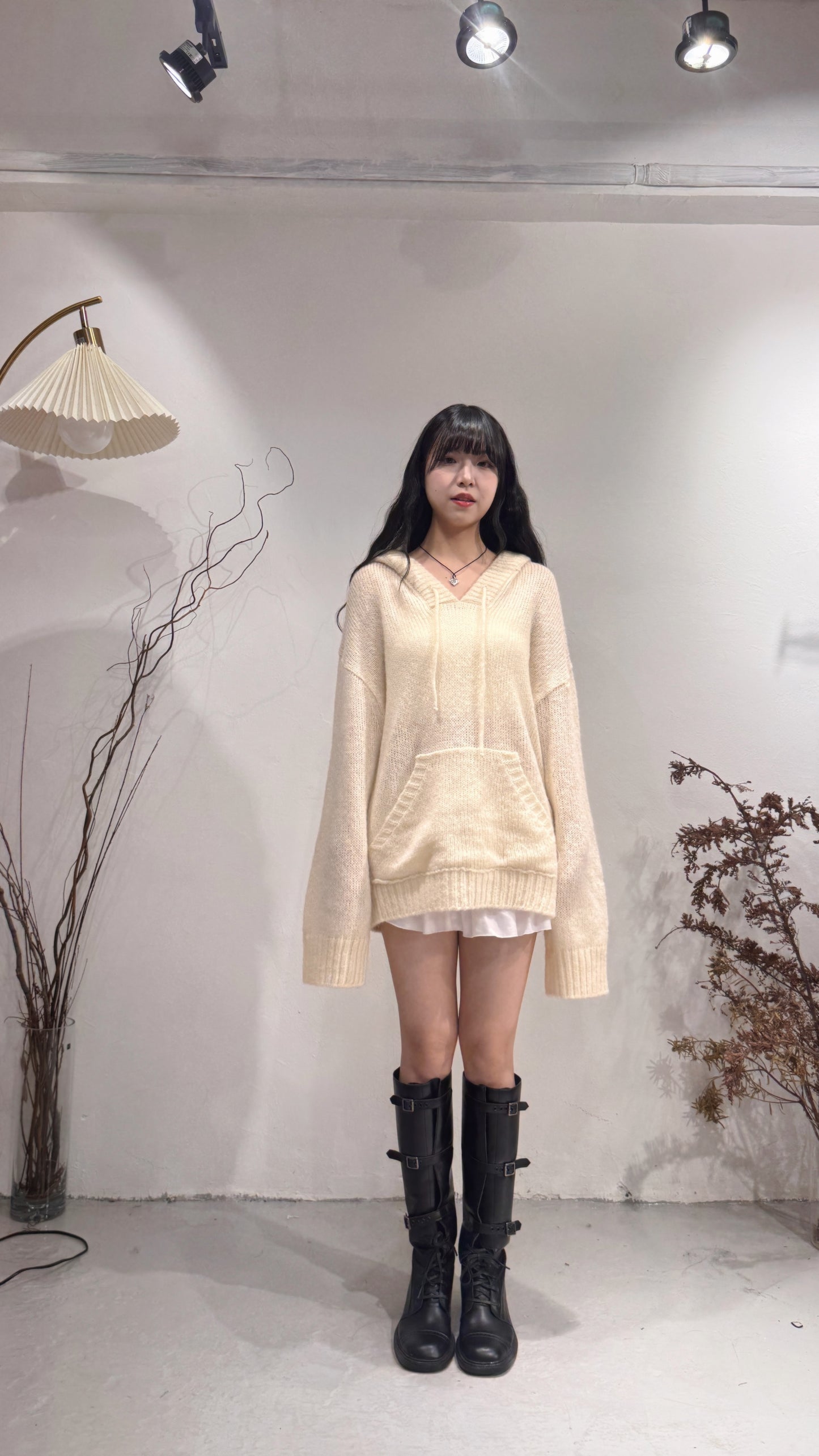 [ cozy winter 🎀🎄] hooded oversized knit/ ivory