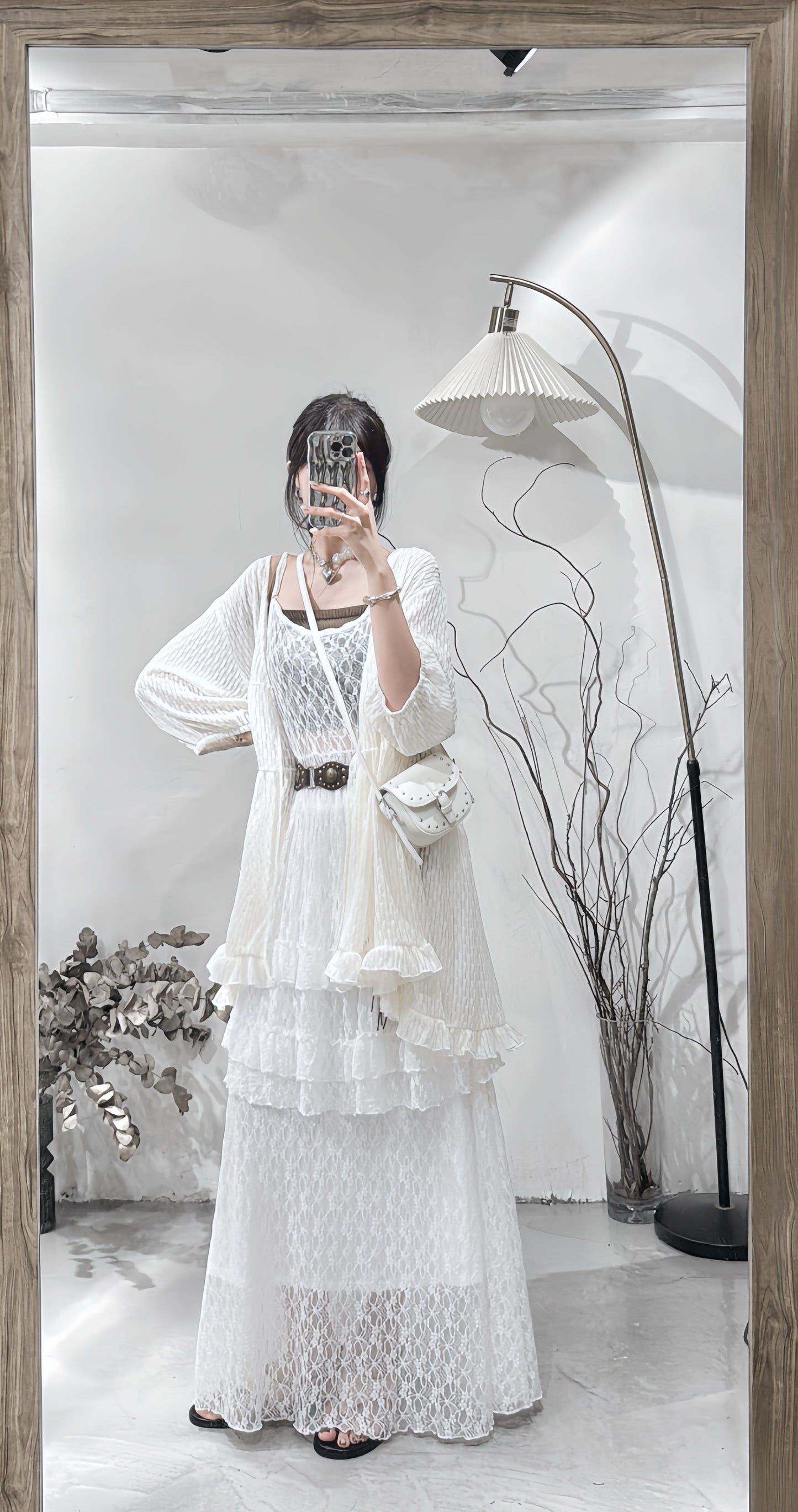 [ ˚.🎀༘⋆垂感超好! ˚.🎀༘⋆ ] lace ruffle ops / white