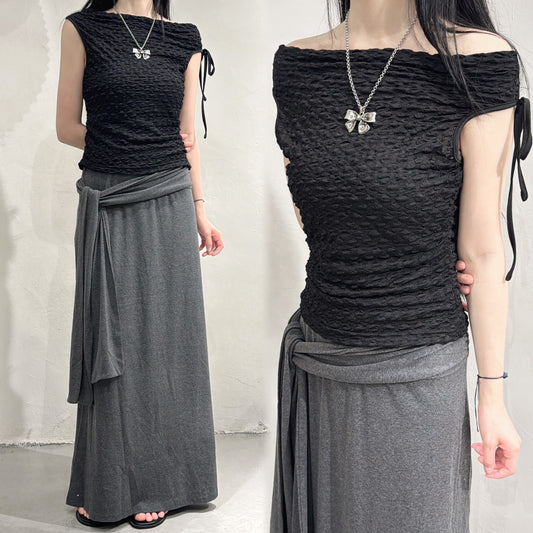 [ 預訂 𐙚˙⋆.] unbalanced frill top / black