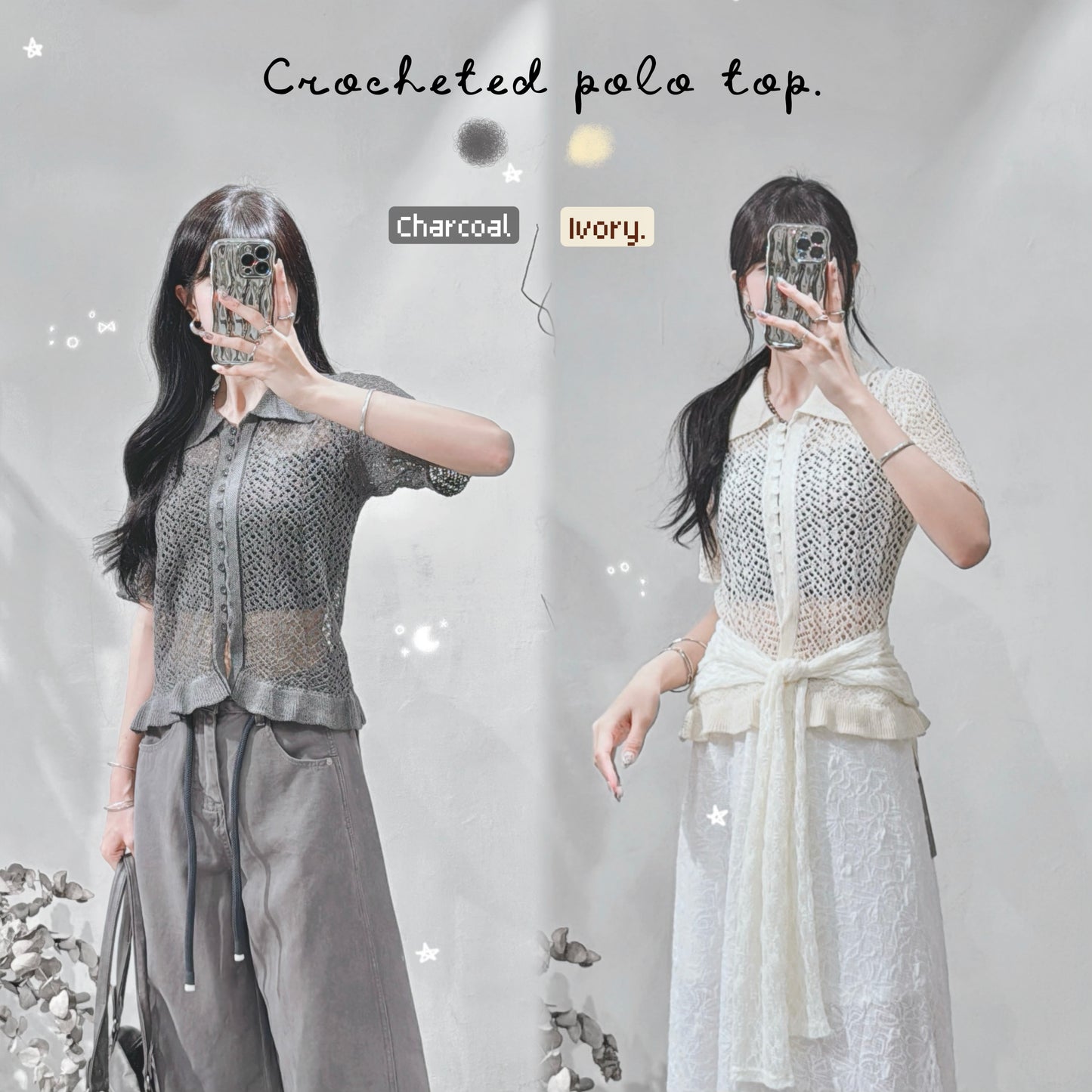 [ 現貨 / 預訂 ₊˚⊹♡ ] crocheted polo top / 2 colors