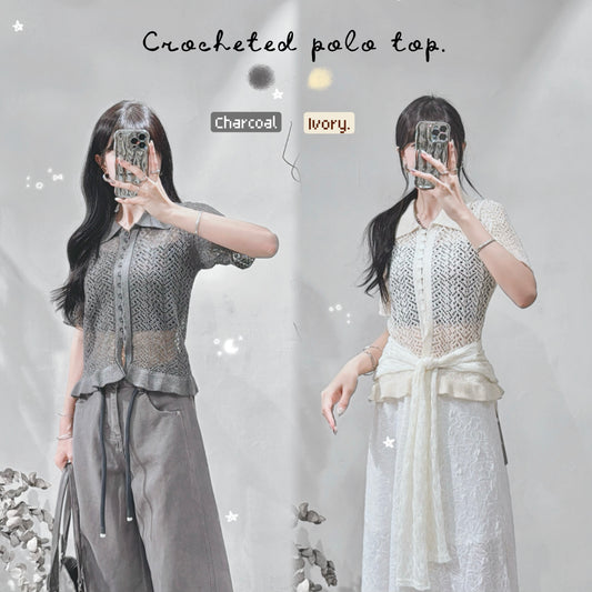 [ 現貨 / 預訂 ₊˚⊹♡ ] crocheted polo top / 2 colors