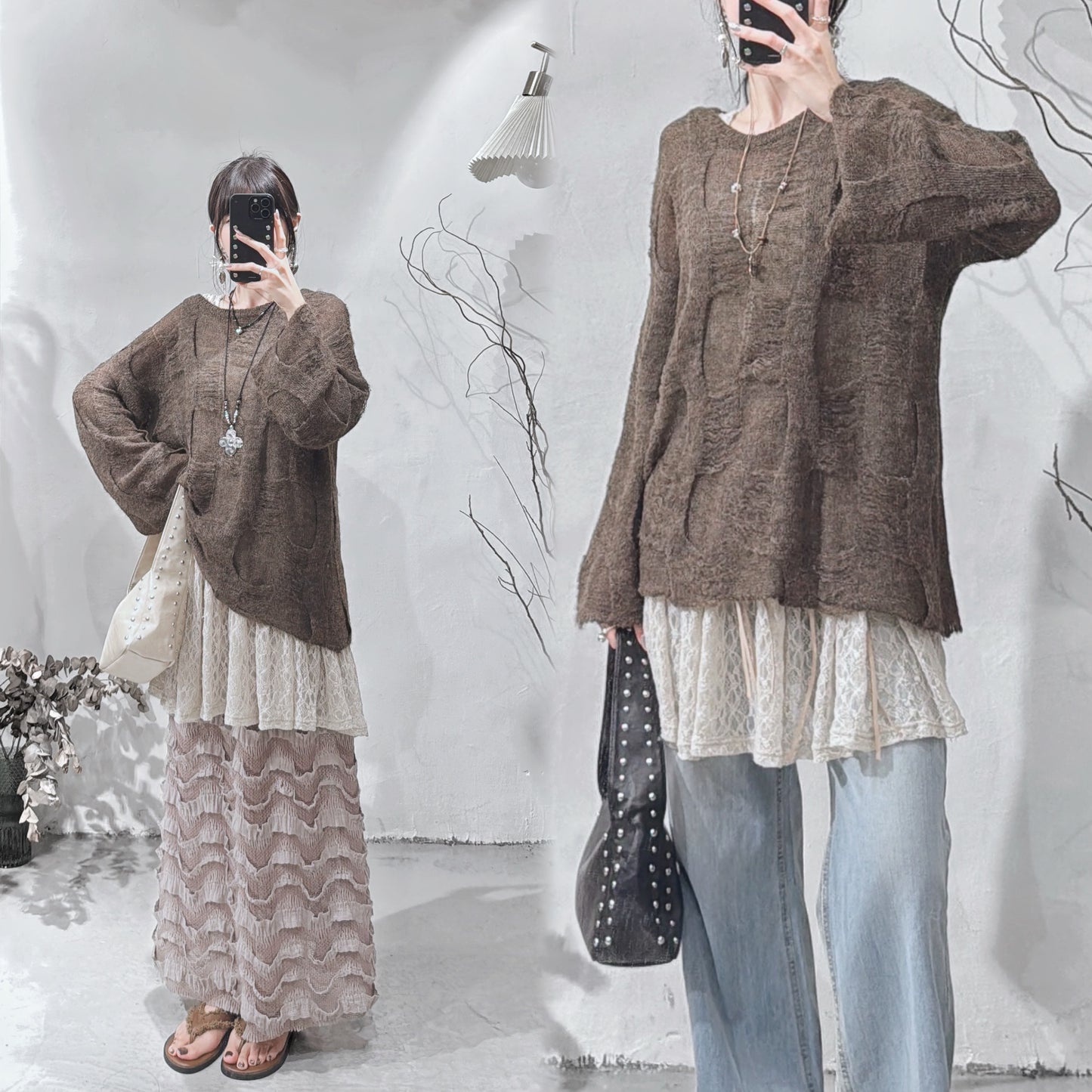 [ 預訂 ⋆.𐙚 ̊ ] [ 大推！超親膚馬海毛 ] Checkered mohair sweater / brown