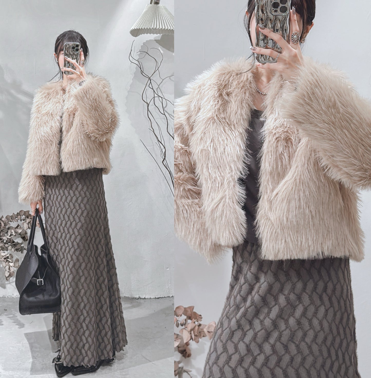 [ 限量現貨 ⋆𐙚 ̊ ] Fur round neck jacket / beige