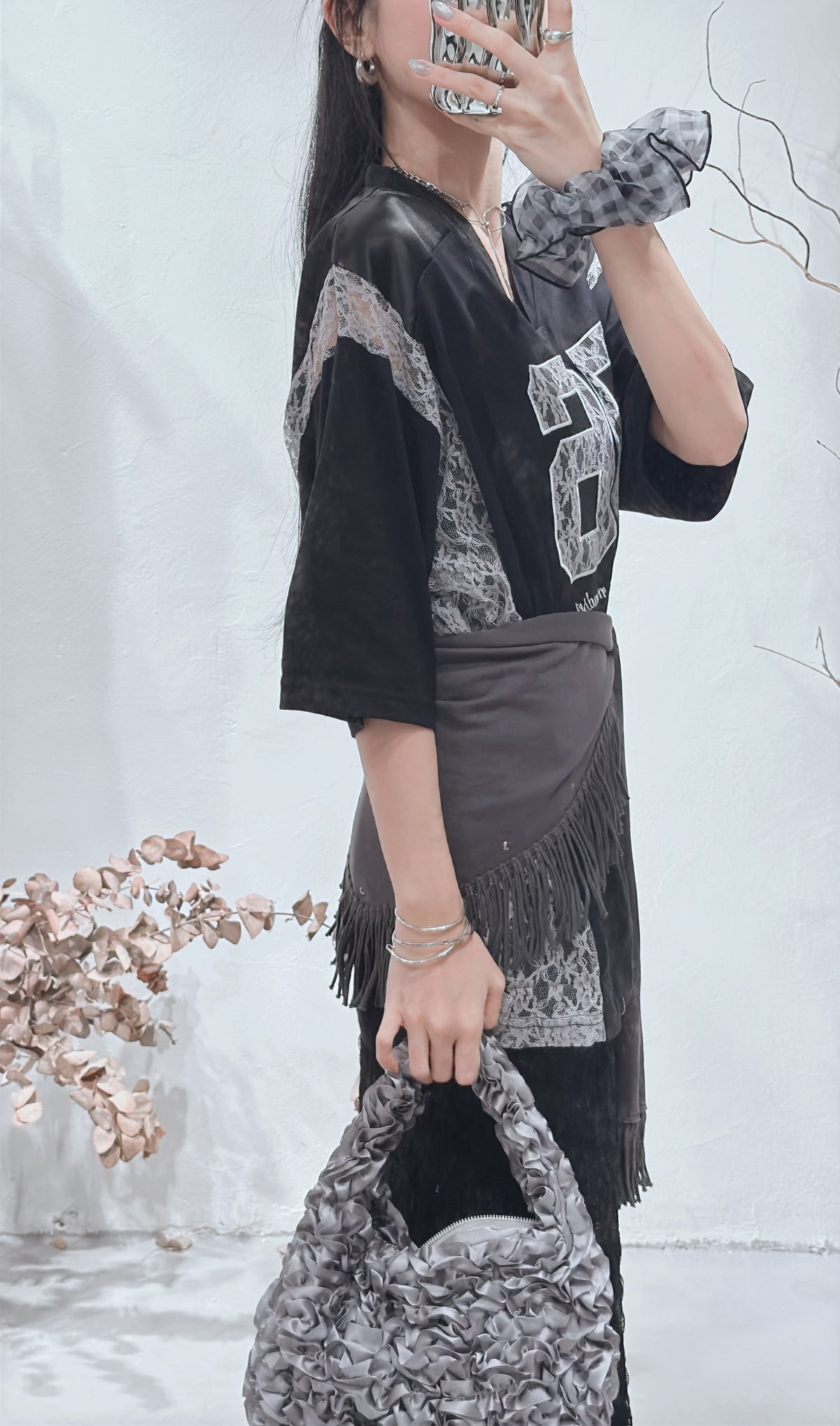 [ 預訂 🪽⋆ ] Lace Spliced Jersey Tee / black