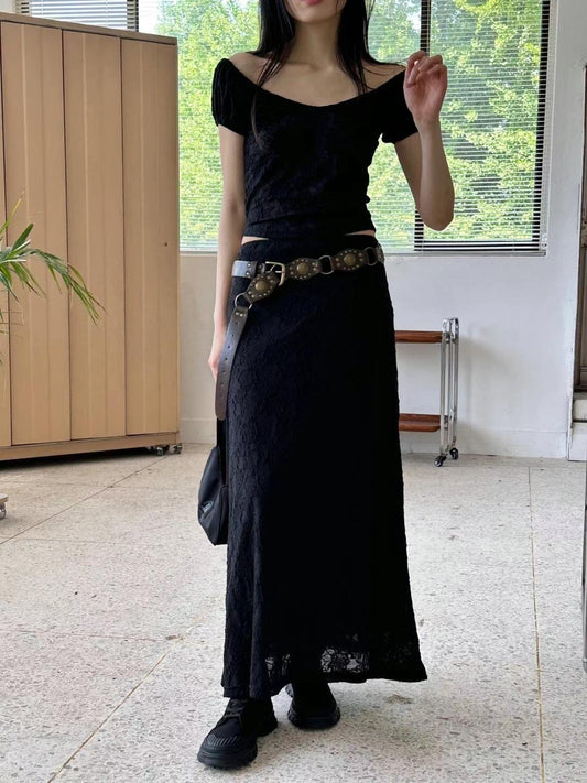 [ 預訂 📑𓂂˚˟ ] floral lace skirt / black