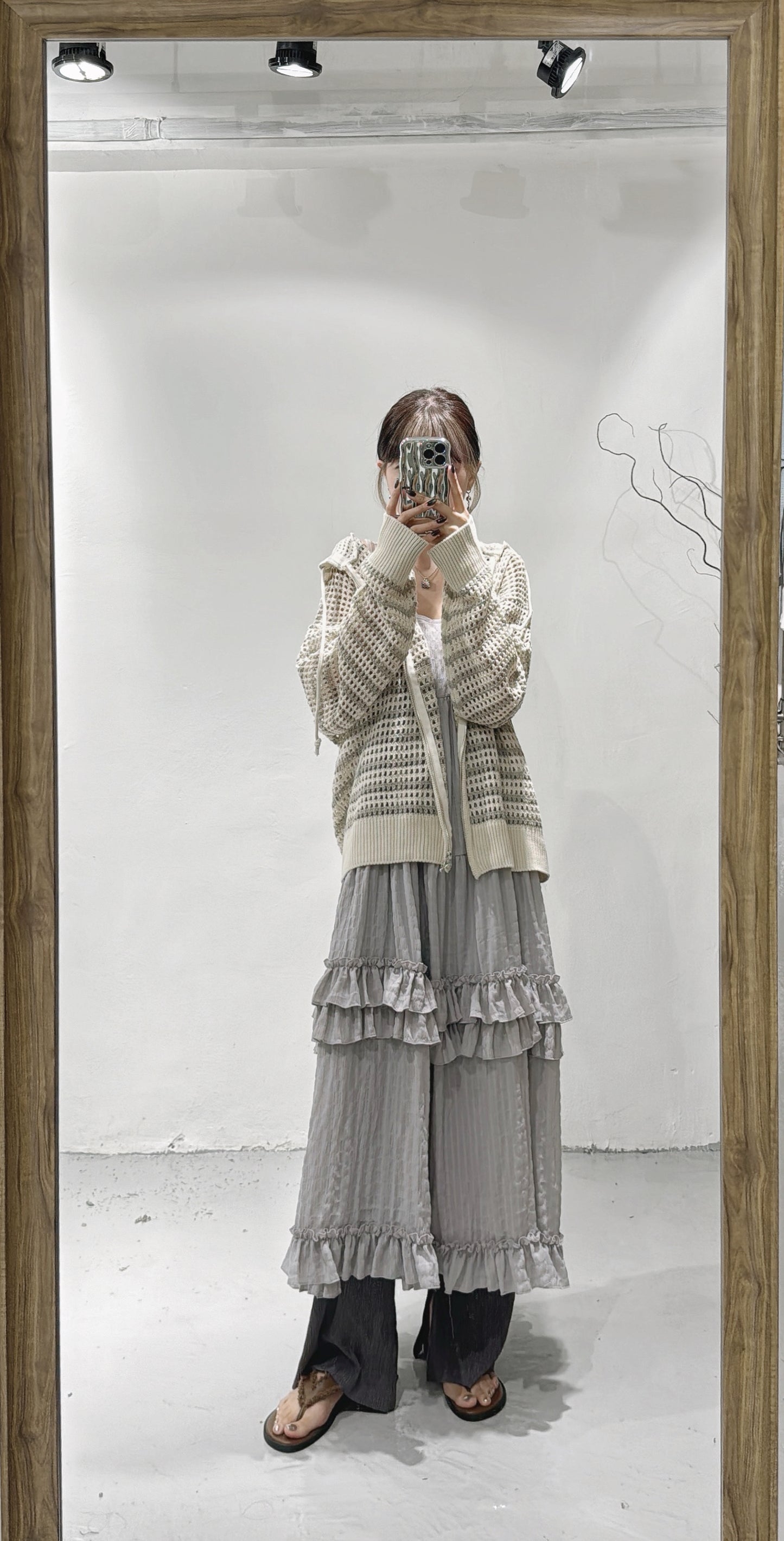 [DDD boys] Stripe Mesh Hoodie Zip-up / ivory