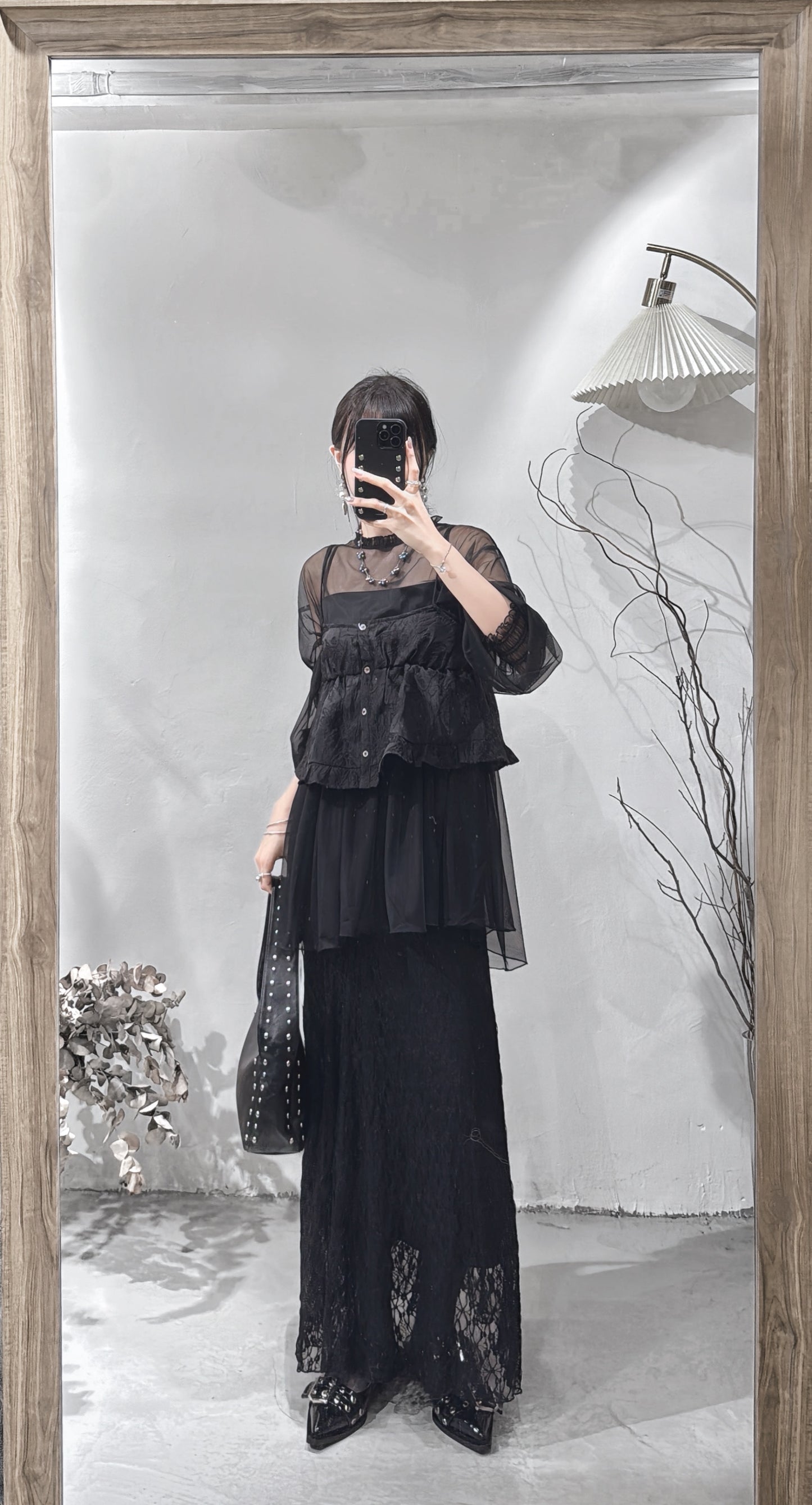 [ 現貨/預訂 ⋆.𐙚 ̊ ] [ 輕身！通透感！] Collared blouse / black