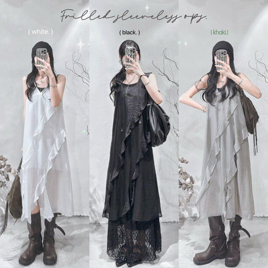 [ top picks! ☆ ] frill sleeveless ops / 3 colors