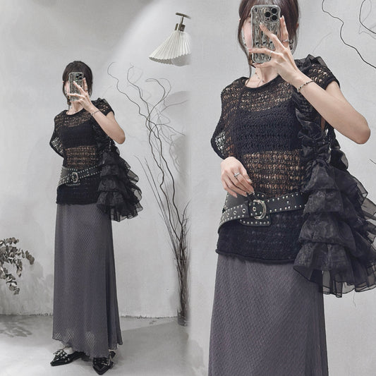 [ 現貨/預訂⋆⭒˚.⋆ ] mesh knit vest / black