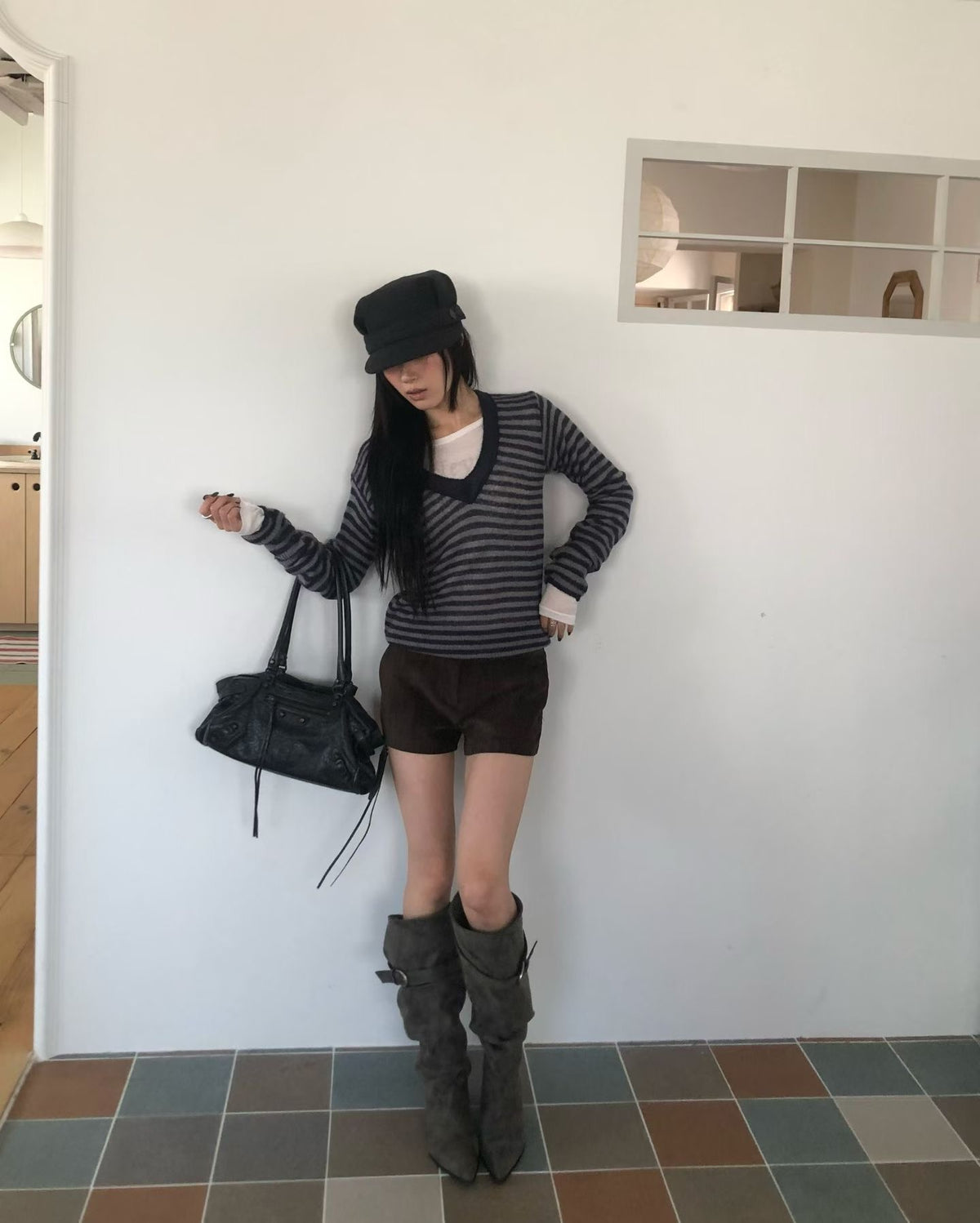［ 早鳥 early bird 價 🐈‍⬛✨ ] striped knit button sleeve top / 3 colors