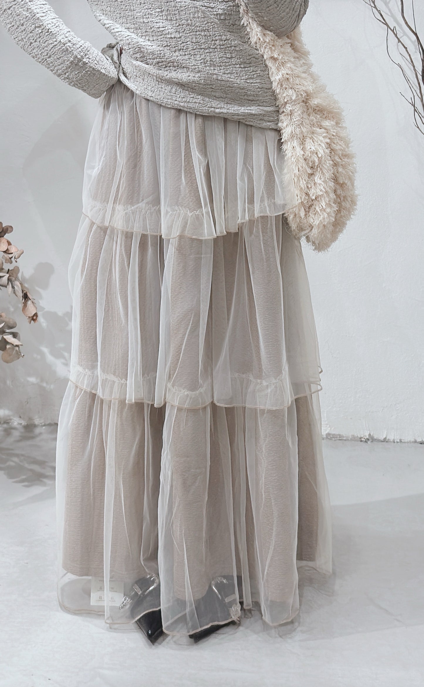 [ 現貨/預訂𐙚⋆˚ ] [ new color! ] [ earth tone 愛好者必入手！] sheer cake skirt / brown