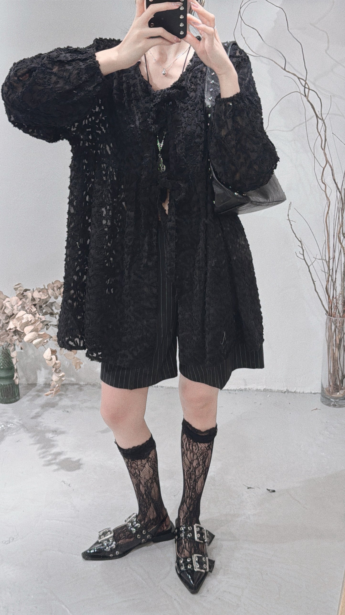[ 現貨/預訂˚⊹♡ ] jacquard outer / black