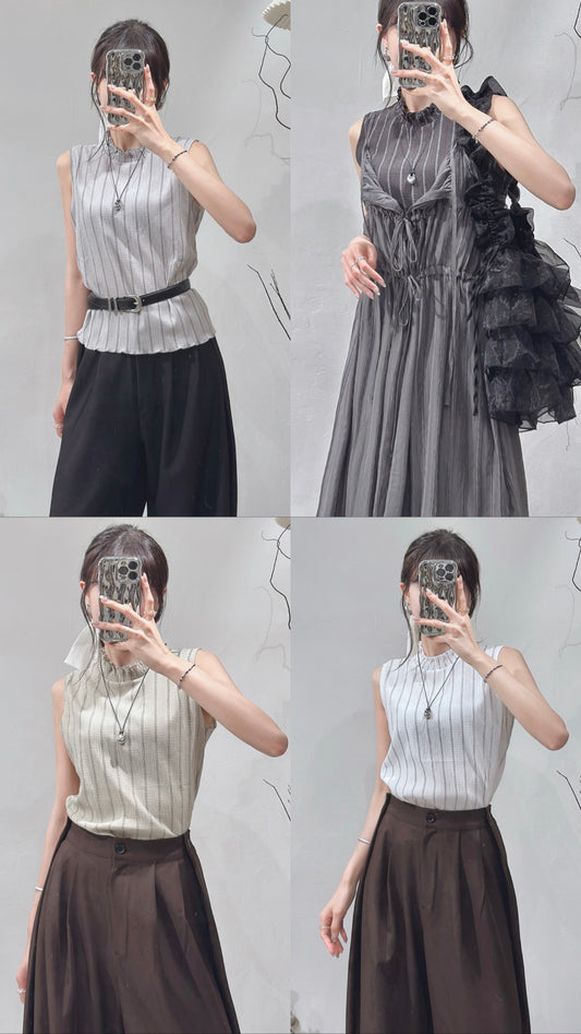 [ 48HRS 首批價!⋆⭒˚.⋆ ] 間條ruffle邊背心 / 4 colors