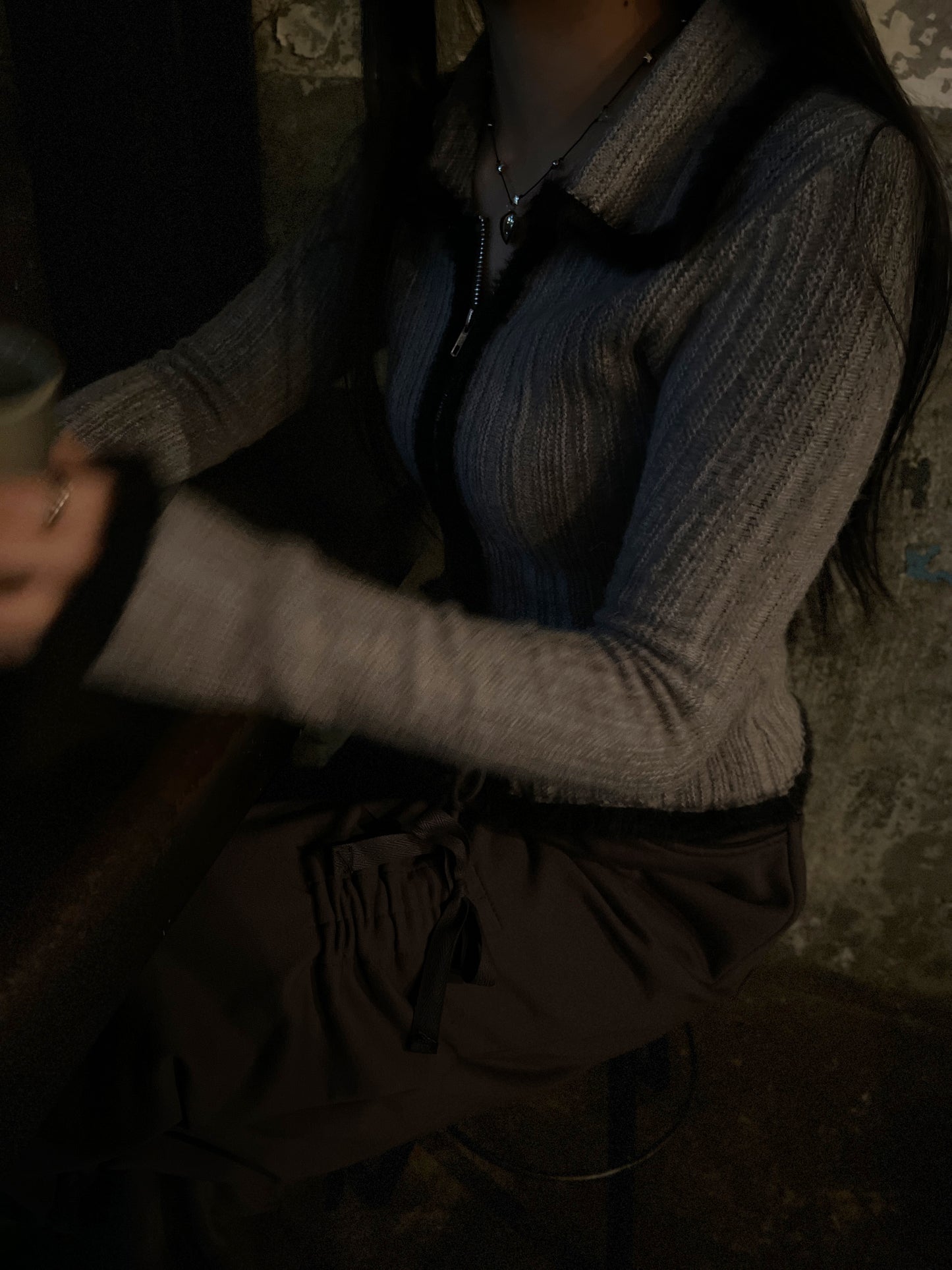 【My Picks ! 】Two Tone Zipper Knit Top / Blue