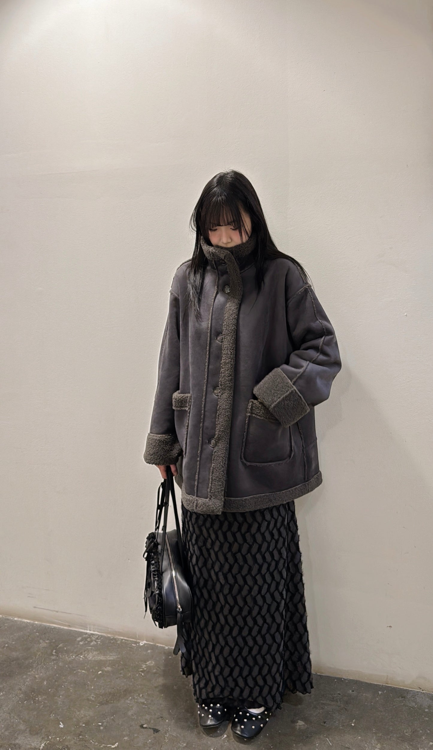 [ 現貨 / 預訂 ⋆𐙚 ̊ ] [ 店主自留！] Faux-mouton stand jacket / charcoal