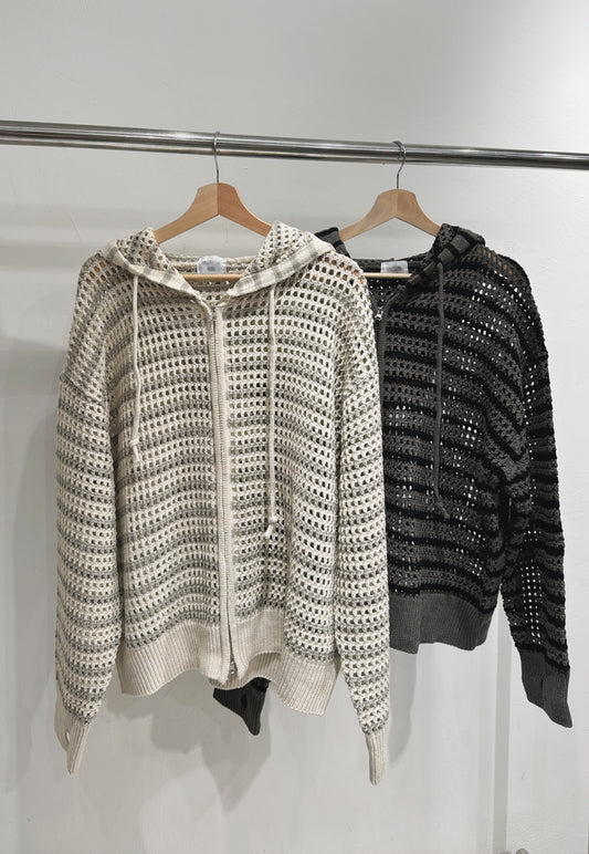[DDD boys] Stripe Mesh Hoodie Zip-up / grey