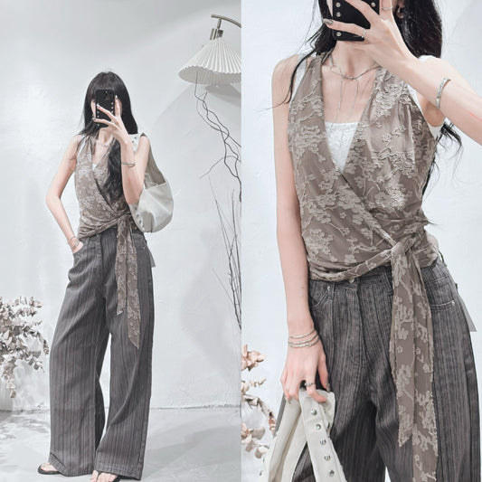 [ 預訂🪽⋆ ] [ 店主 picks! ] Jacquard Side-Tie Vest / 2 colors