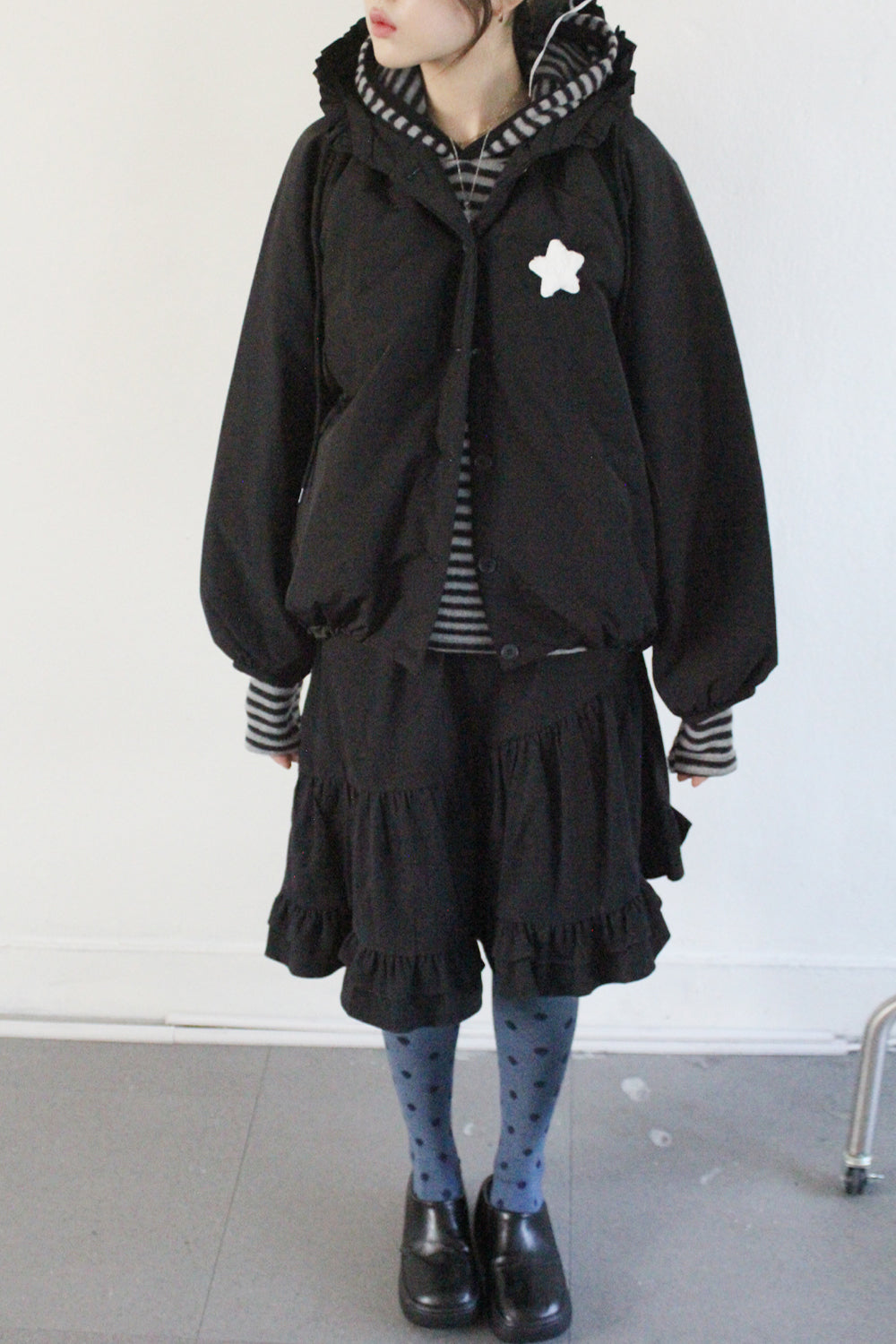 [ 🎀必收荷葉邊抽繩外套！] ranni jacket/ black