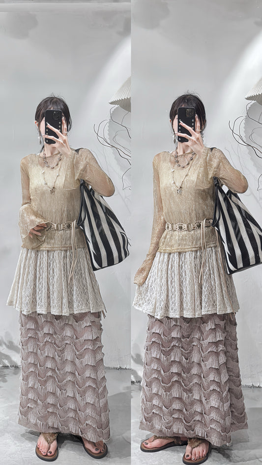 [ 現貨/預訂 ⋆.𐙚 ̊ ] [ 店主's pick! ] glossy textured top / gold