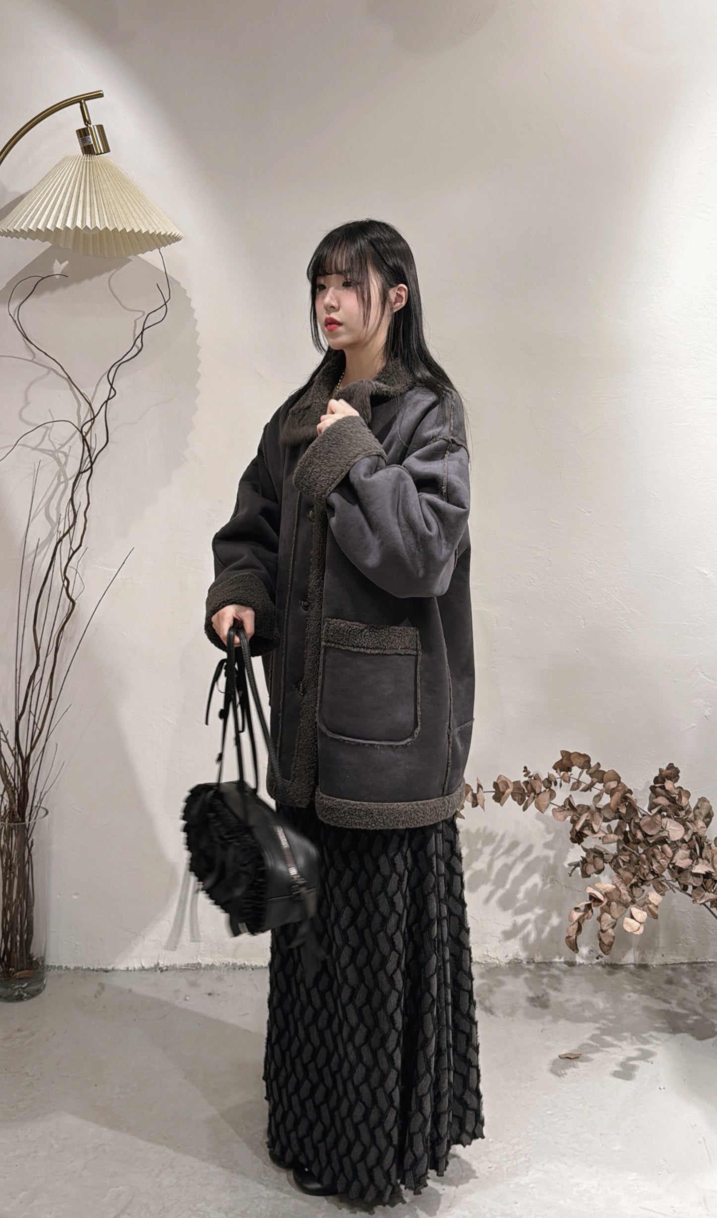 [ 現貨 / 預訂 ⋆𐙚 ̊ ] [ 店主自留！] Faux-mouton stand jacket / charcoal