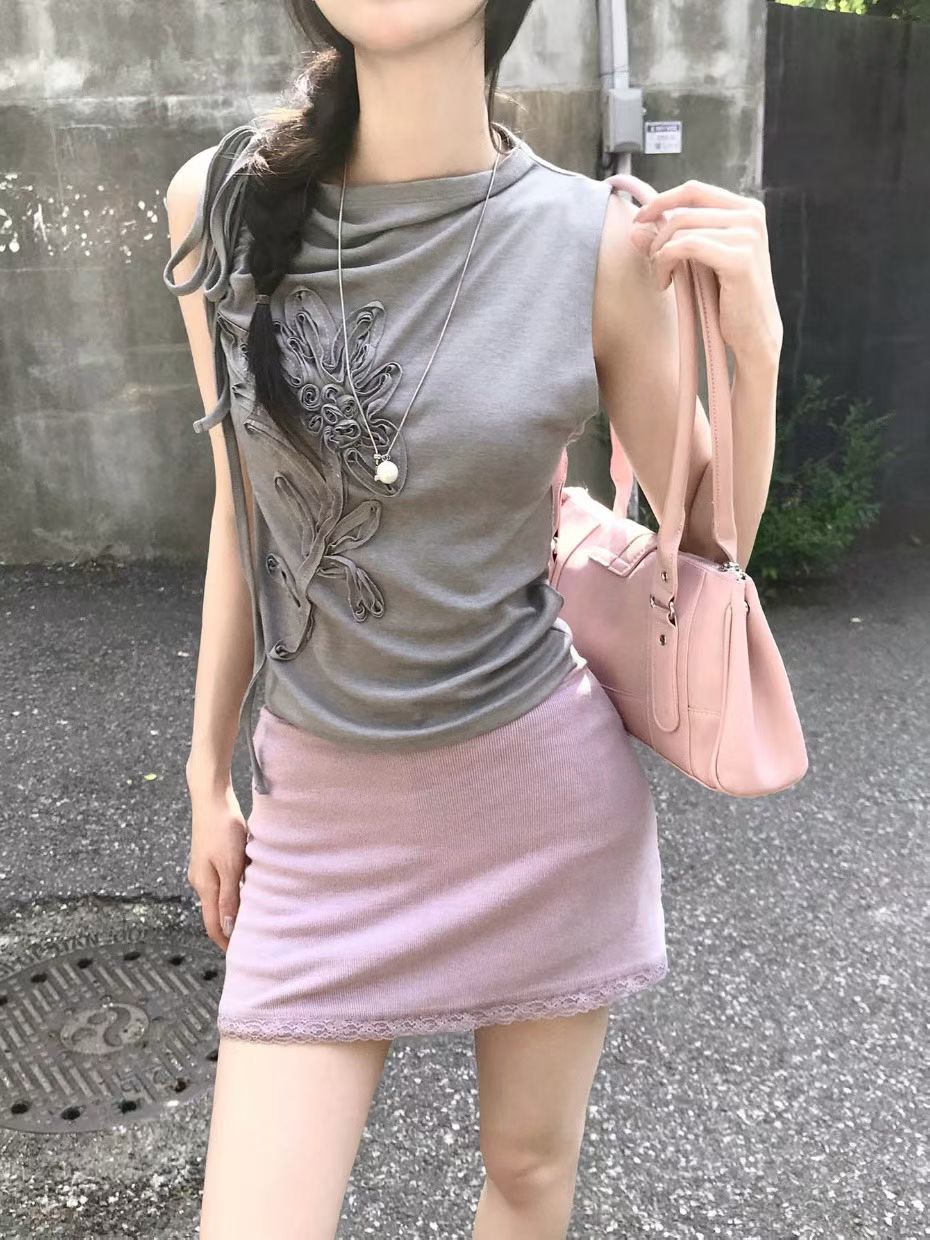 [ 預訂🪽⋆ ] Asym Ribbon Flower Top · 3 colors