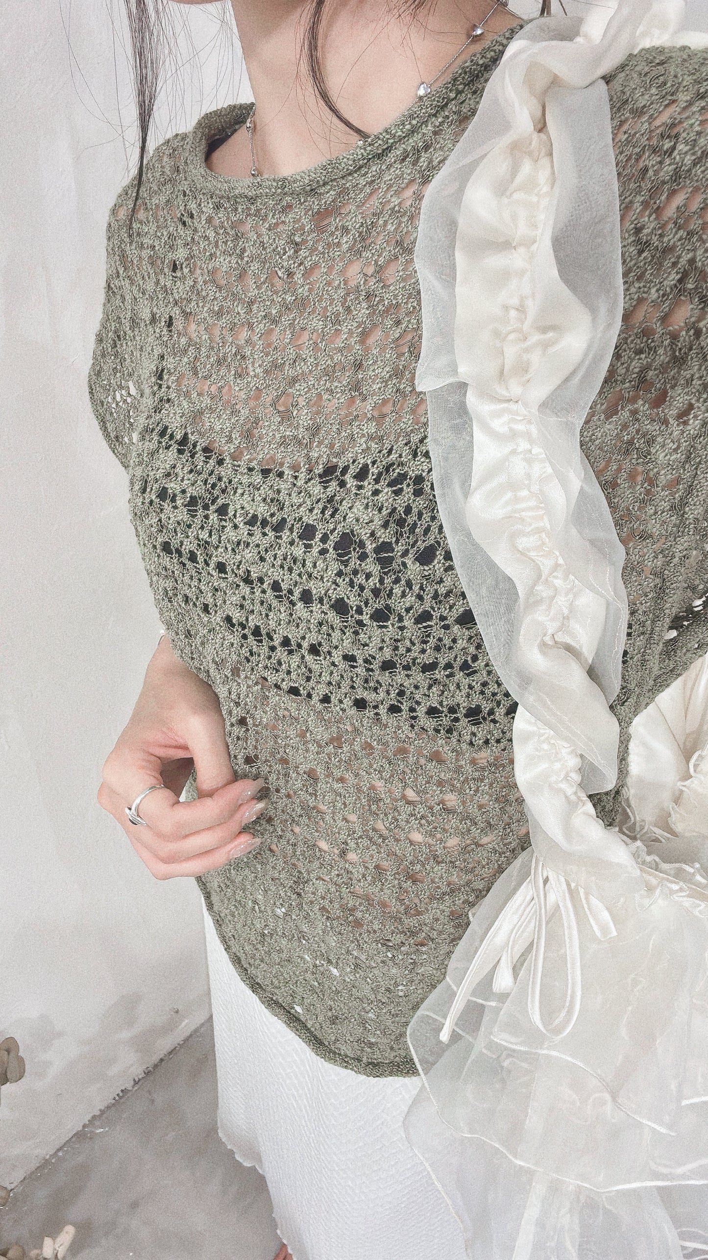 [ 現貨/預訂⋆⭒˚.⋆ ] mesh knit vest / olive