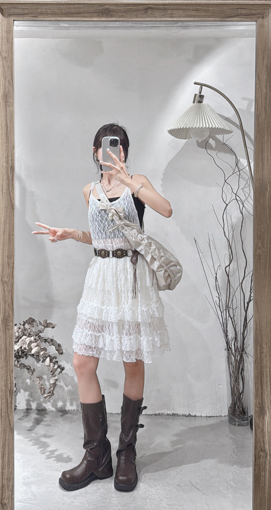 [ ˚.🎀༘⋆垂感超好! ˚.🎀༘⋆ ] lace ruffle ops / white