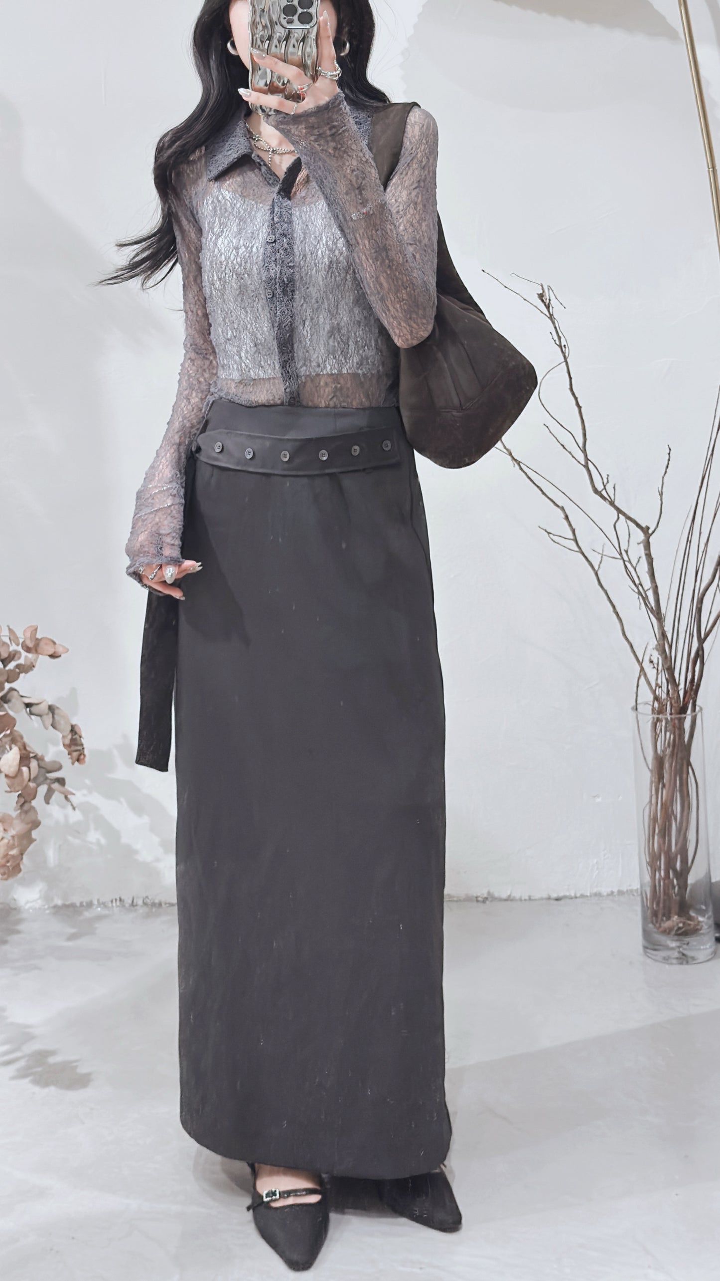 [ 現貨/預訂 ˚⟡˖ ࣪] [店主自留! ݁ ˖Ი𐑼⋆] lace polo top / charcoal