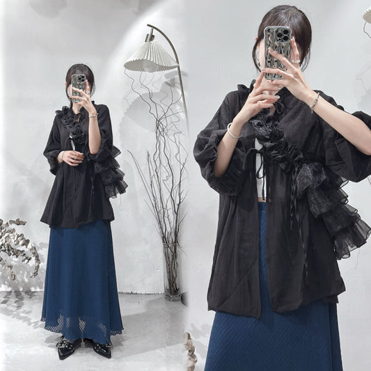 [ 現貨 / 預訂  ⋅˚₊‧ ] ballon sleeve bonnie top / black