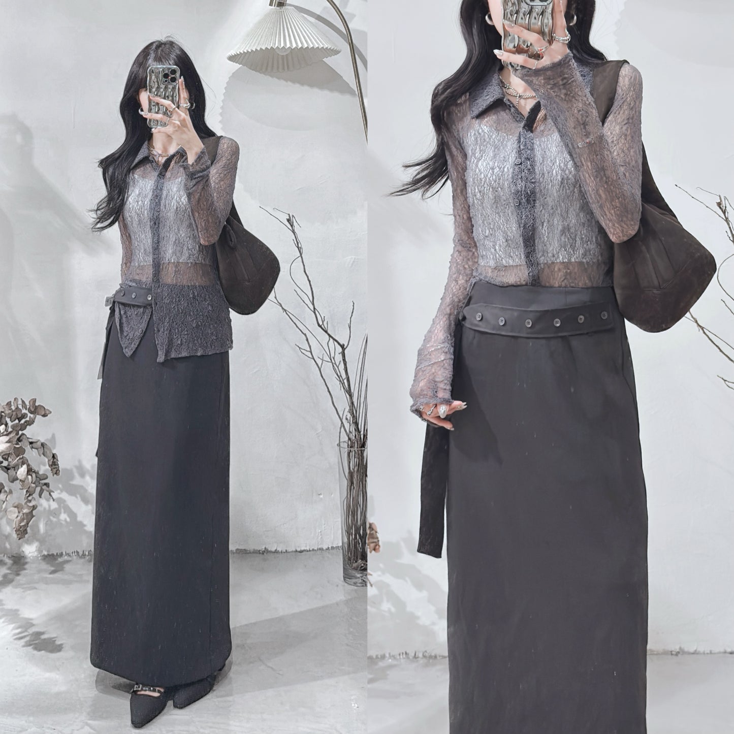 [ 現貨/預訂 ˚⟡˖ ࣪] [店主自留! ݁ ˖Ი𐑼⋆] lace polo top / charcoal