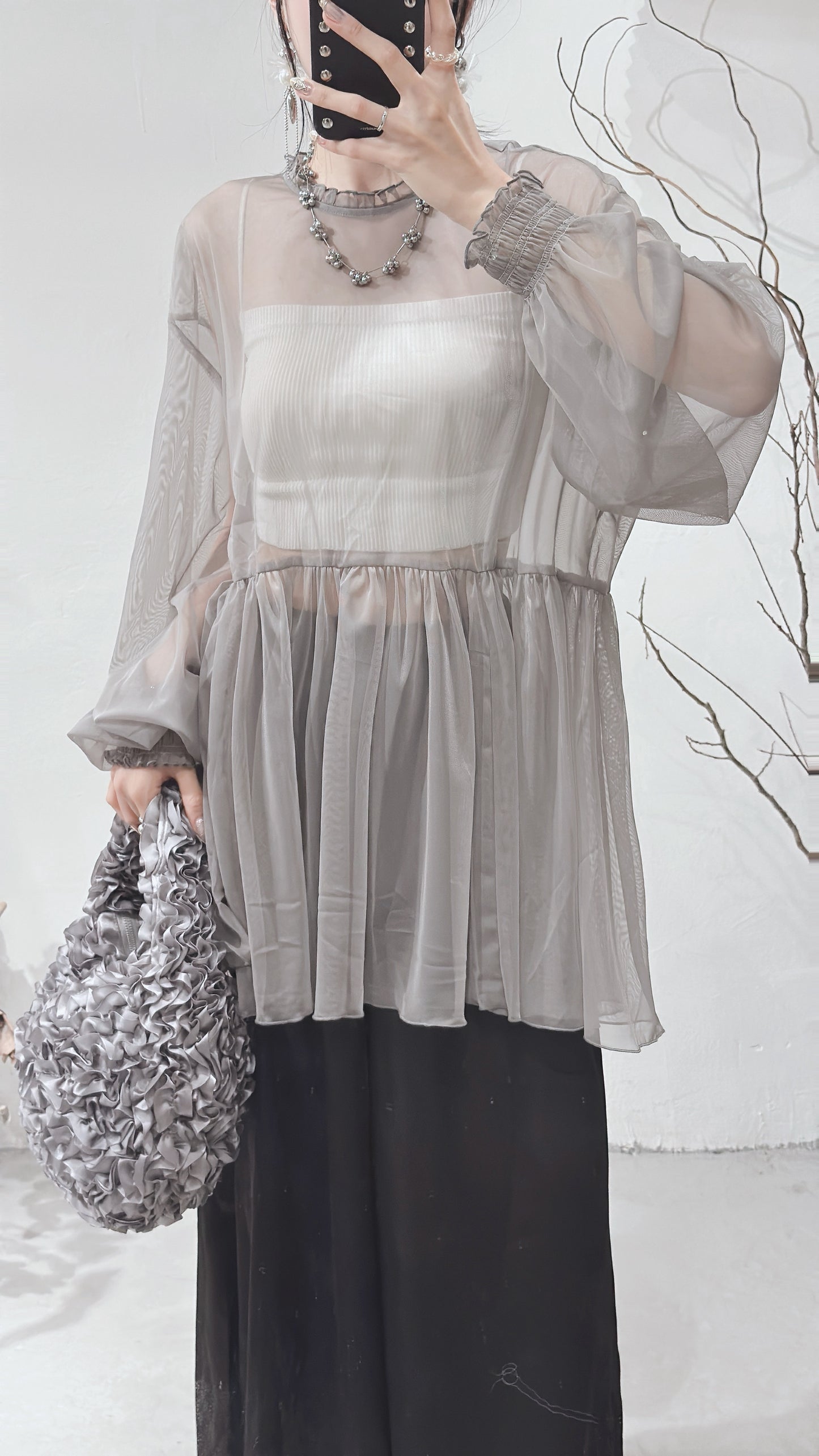 [ 現貨/預訂 ⋆.𐙚 ̊ ] [ 輕身！通透感！] Collared blouse / grey