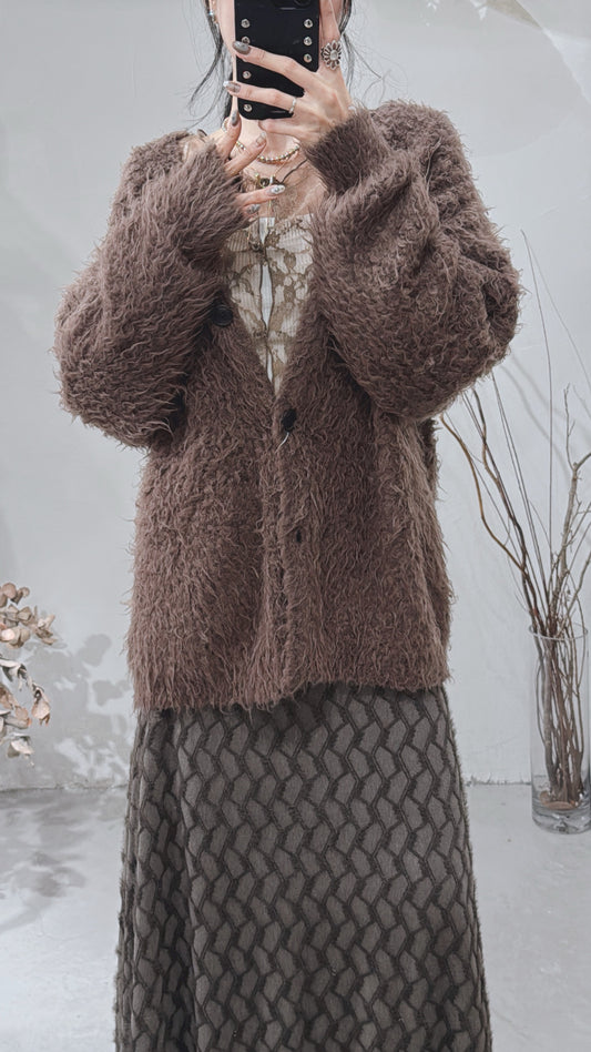 [ 預訂 / 現貨  ˚.🎀༘⋆] v-neck momo outer / brown