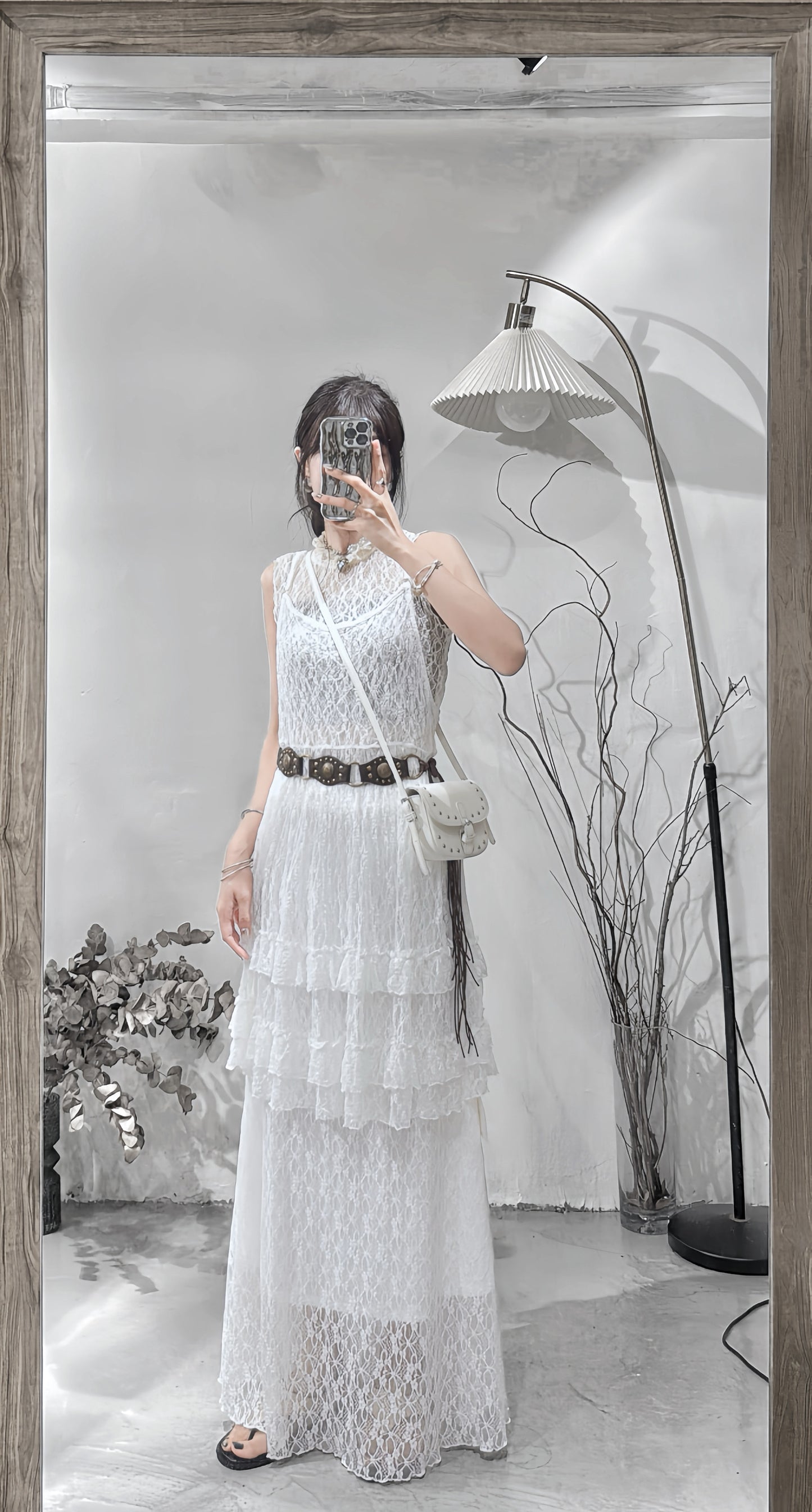 [ ˚.🎀༘⋆垂感超好! ˚.🎀༘⋆ ] lace ruffle ops / white