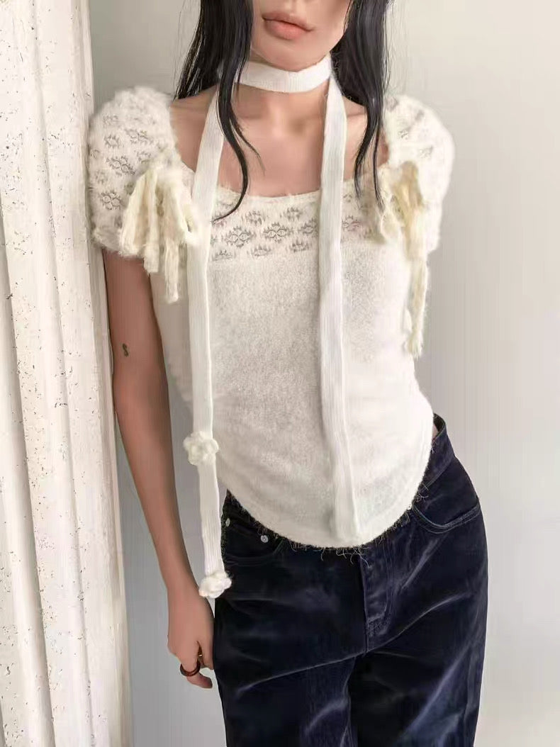 [ 預訂 📷 ༘ ⋆｡ ˚ ] [ my picks! ] lace terry top / 2 colors