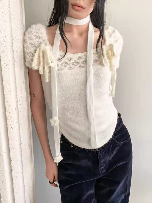 [ 預訂 📷 ༘ ⋆｡ ˚ ] [ my picks! ] lace terry top / 2 colors