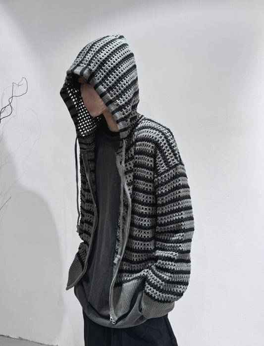 [DDD boys] Stripe Mesh Hoodie Zip-up / grey