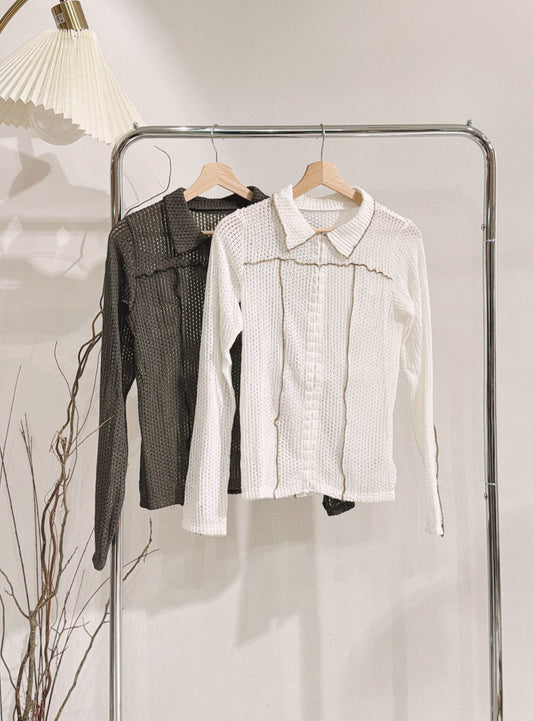 [ 現貨/預訂⋆.𐙚 ̊ ] collared waffle top / 2 colors