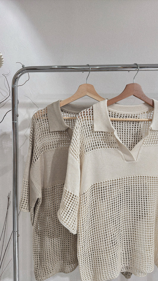 [ 現貨/預訂 𐙚˙✧] Oversized mesh polo top/ brown